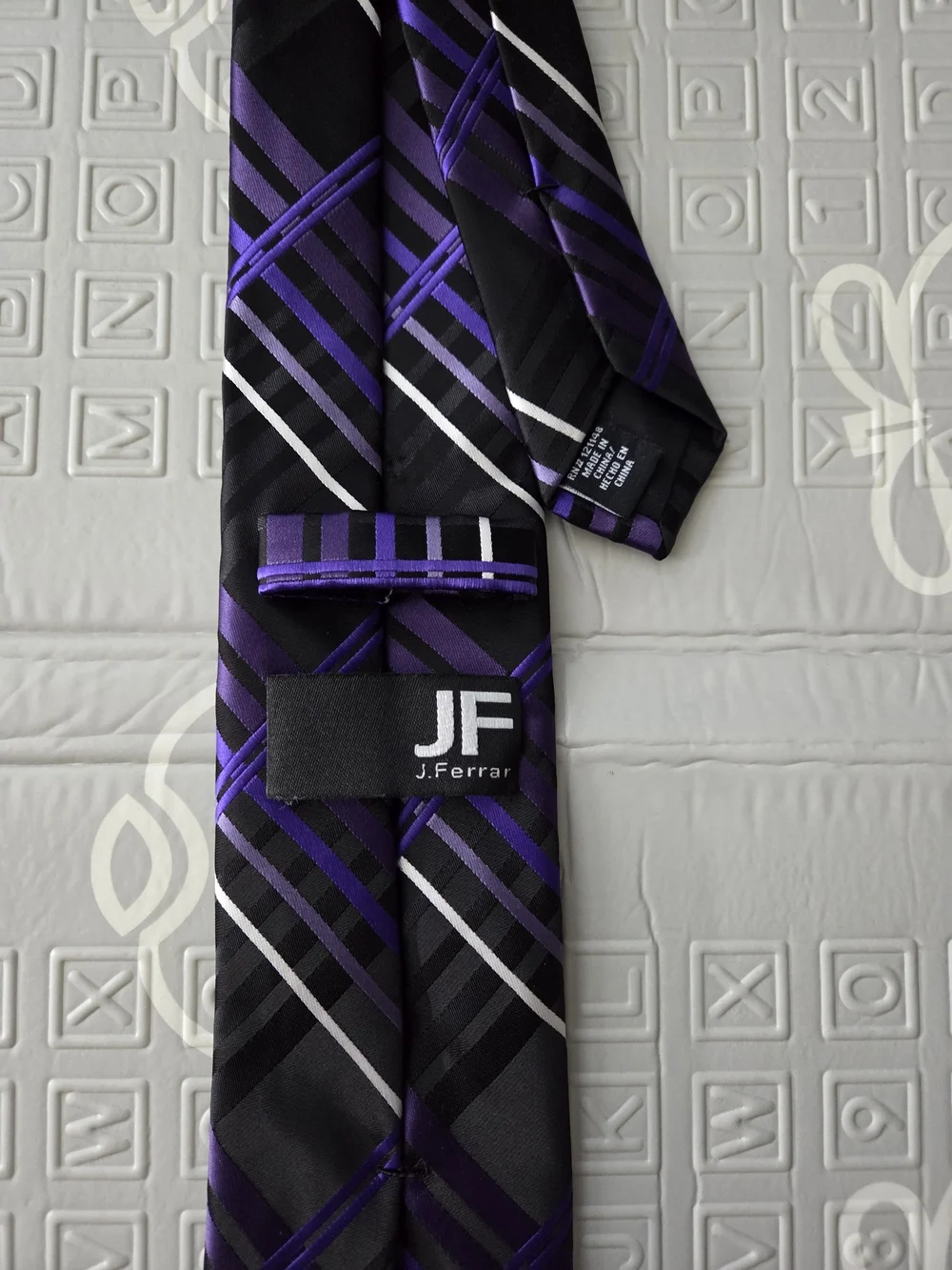 J. Ferrar Mens Purple White Striped Tie